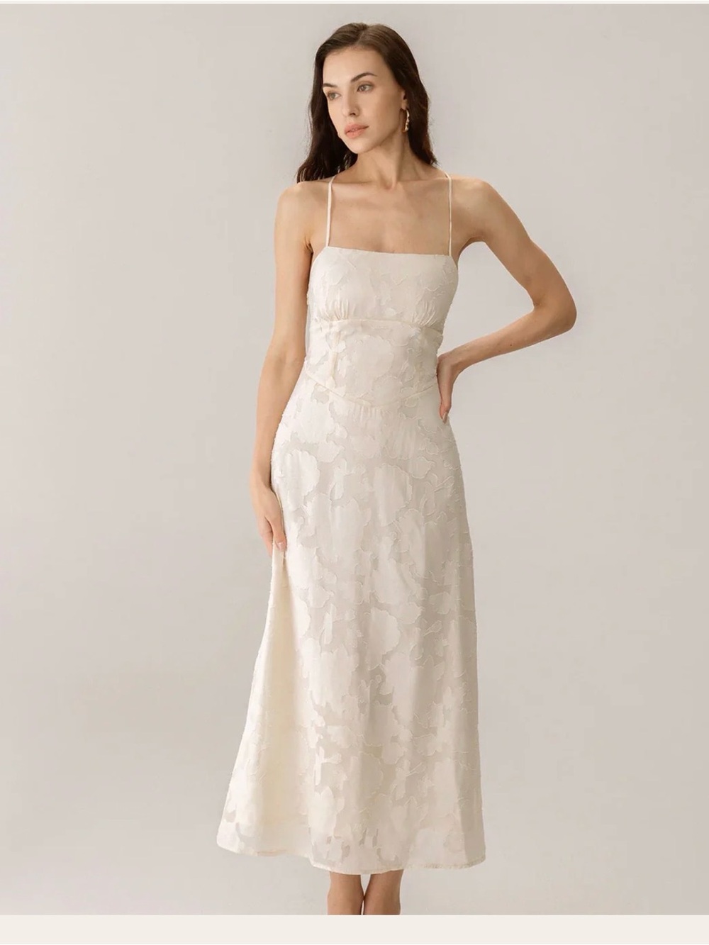 RIHOAS Cream Jacquard Midi Slip Dress M